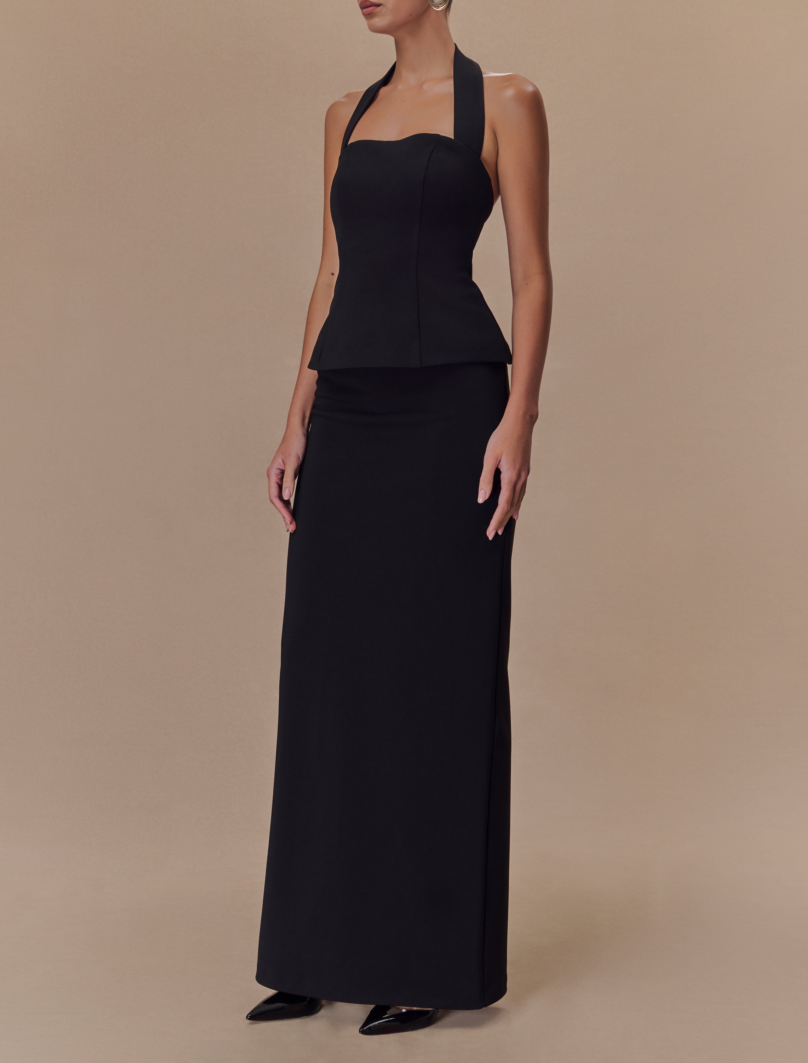 Black Peplum Halter Maxi Dress