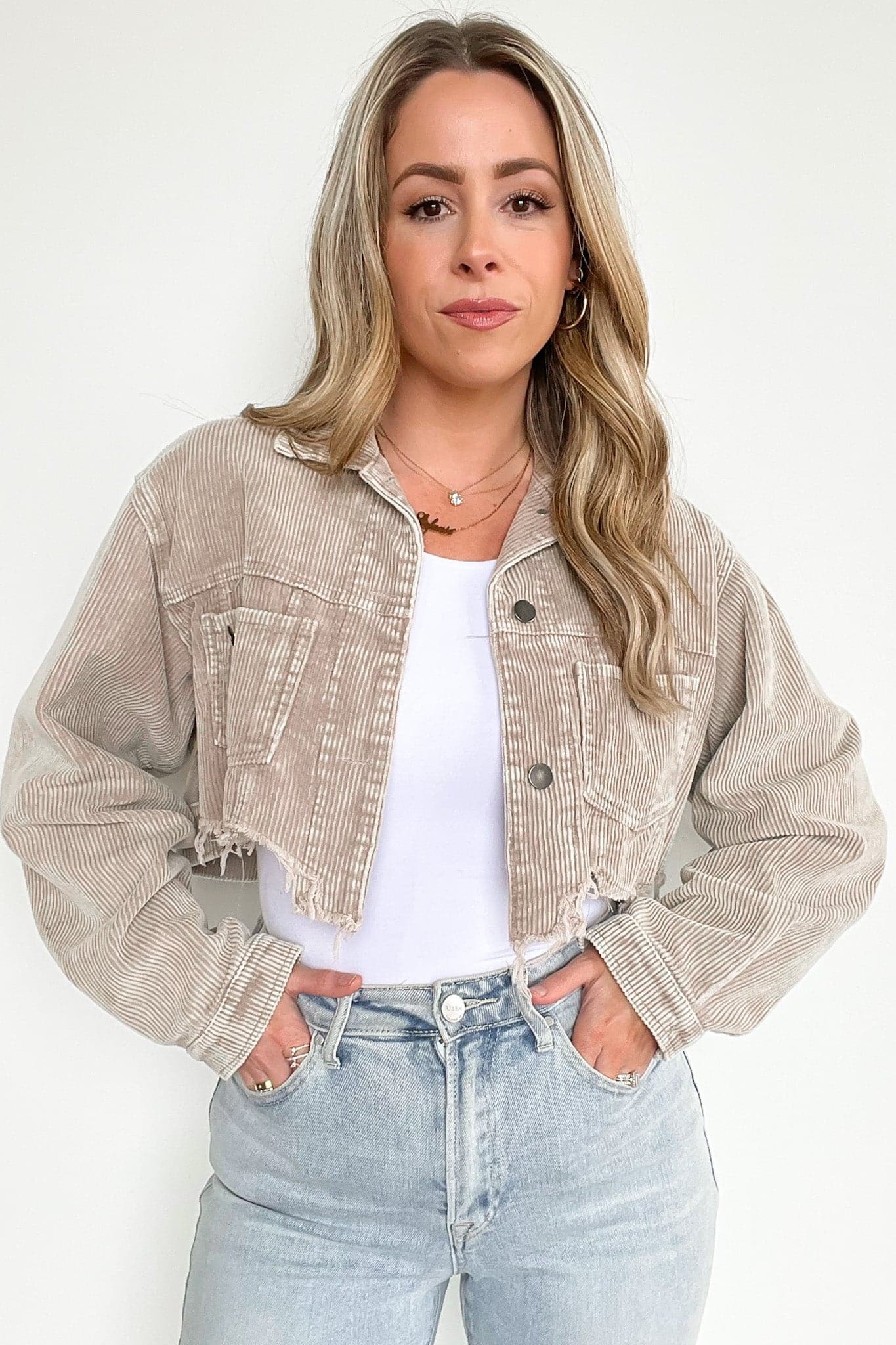 Perfect Promise Cropped Distressed Corduroy Jacket