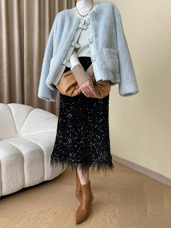 Sequined Tasseled A-Line Skirts Bottoms