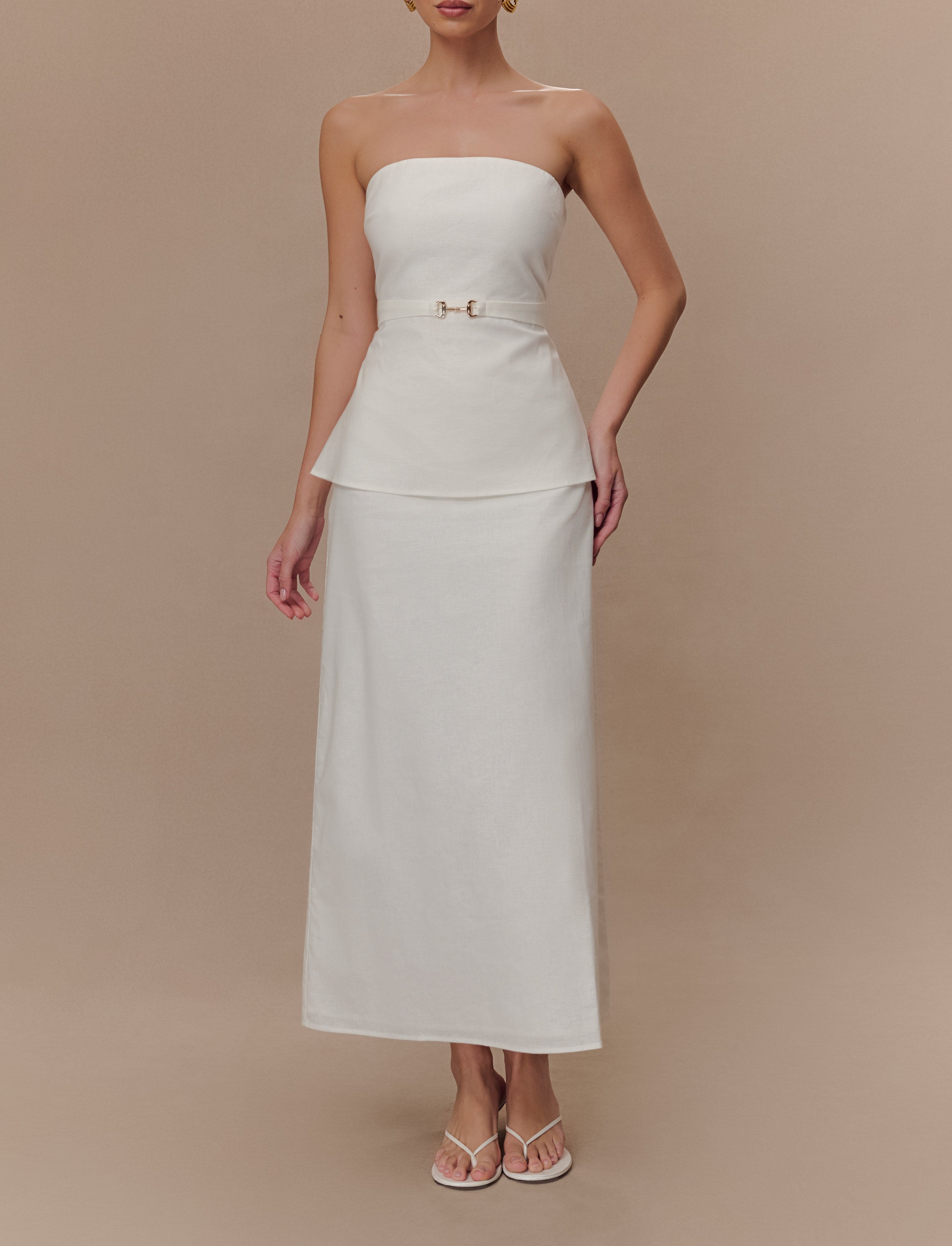 Ivory Strapless Linen Top