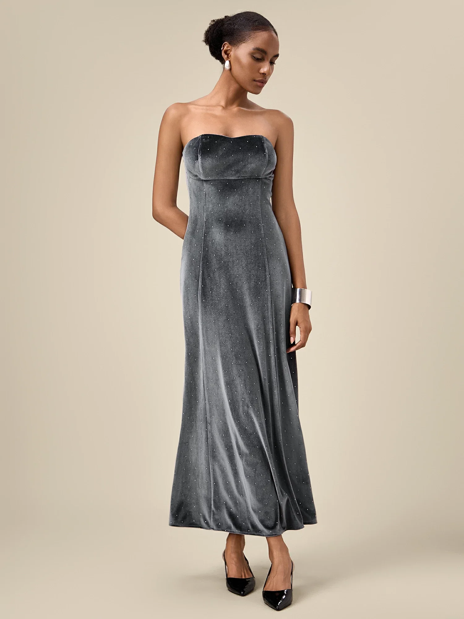 Women's Velvet Rhinestone Tube Dress