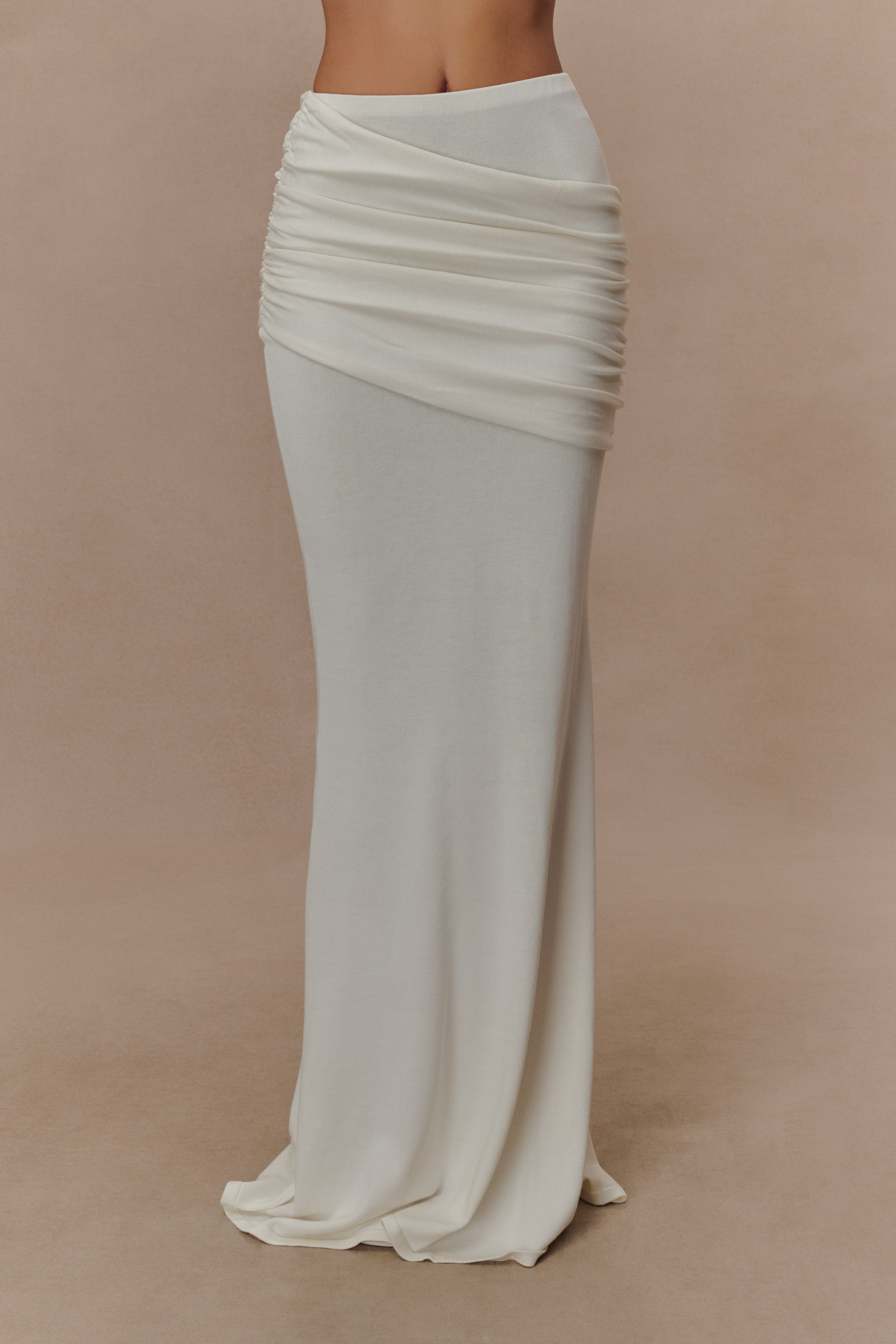 Ivory Gathered Knit Maxi Skirt