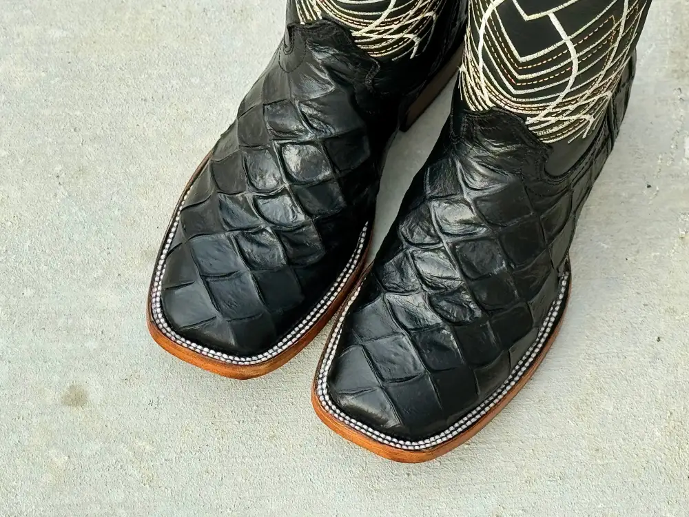 Men’s Black Fish Leather Boots With Black Shaft