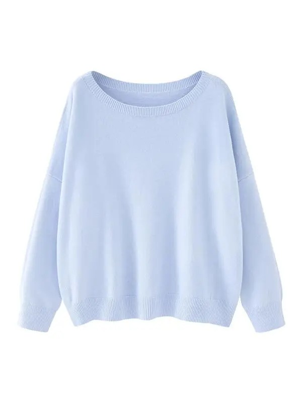 Women's Plain Scoop Neck Sweater, Casual Drop Shoulder Long Sleeve Jumper, Women Fall & Winter Knit Top
