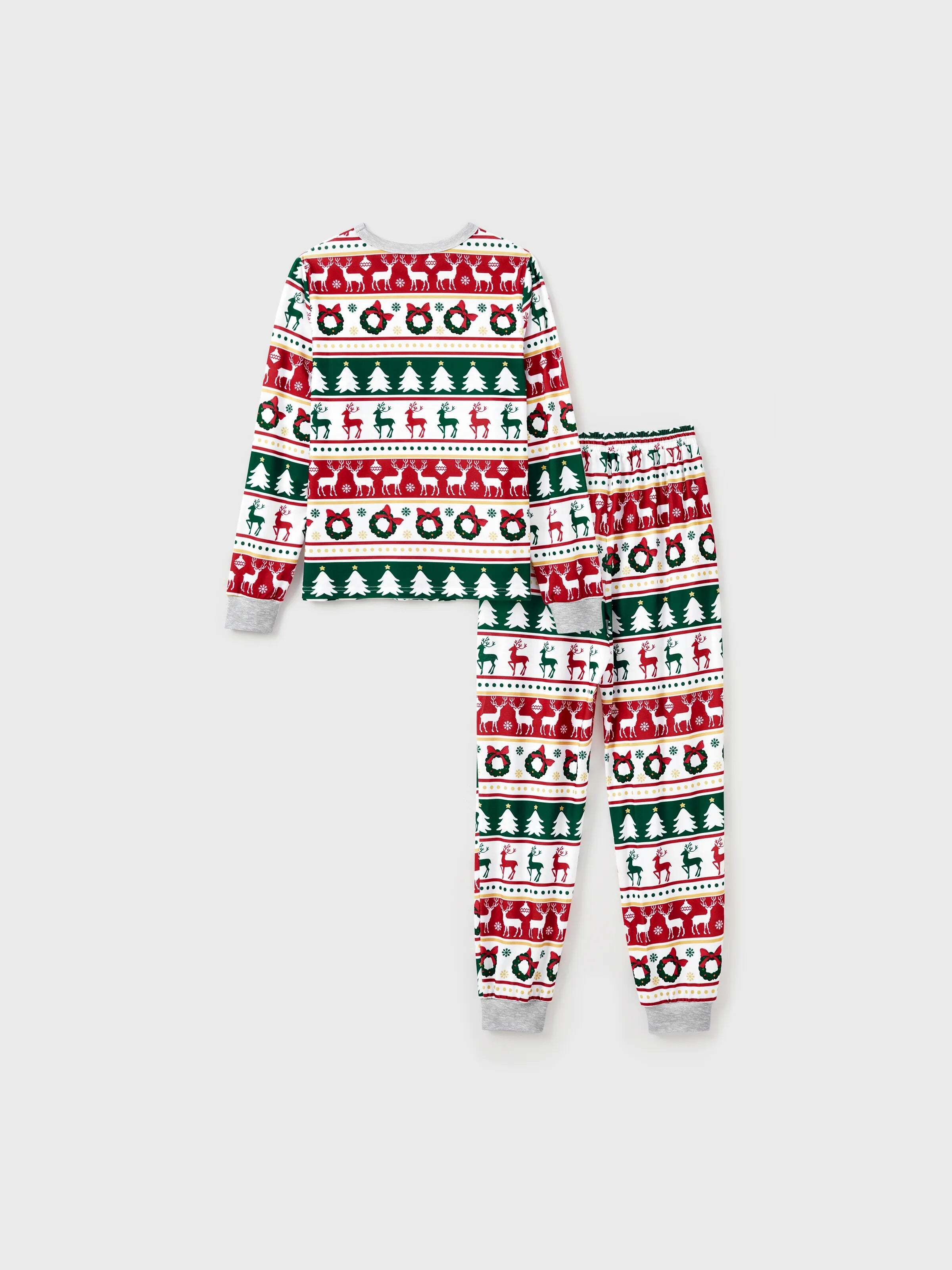 Christmas Pajamas Family Matching Allover Reindeer/Xmas Tree Pattern PJs Sets with Christmas Socks ColorBlock