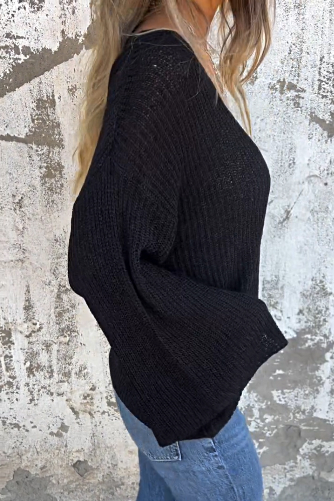 Women's Solid Color V-neck Loose Sweater
