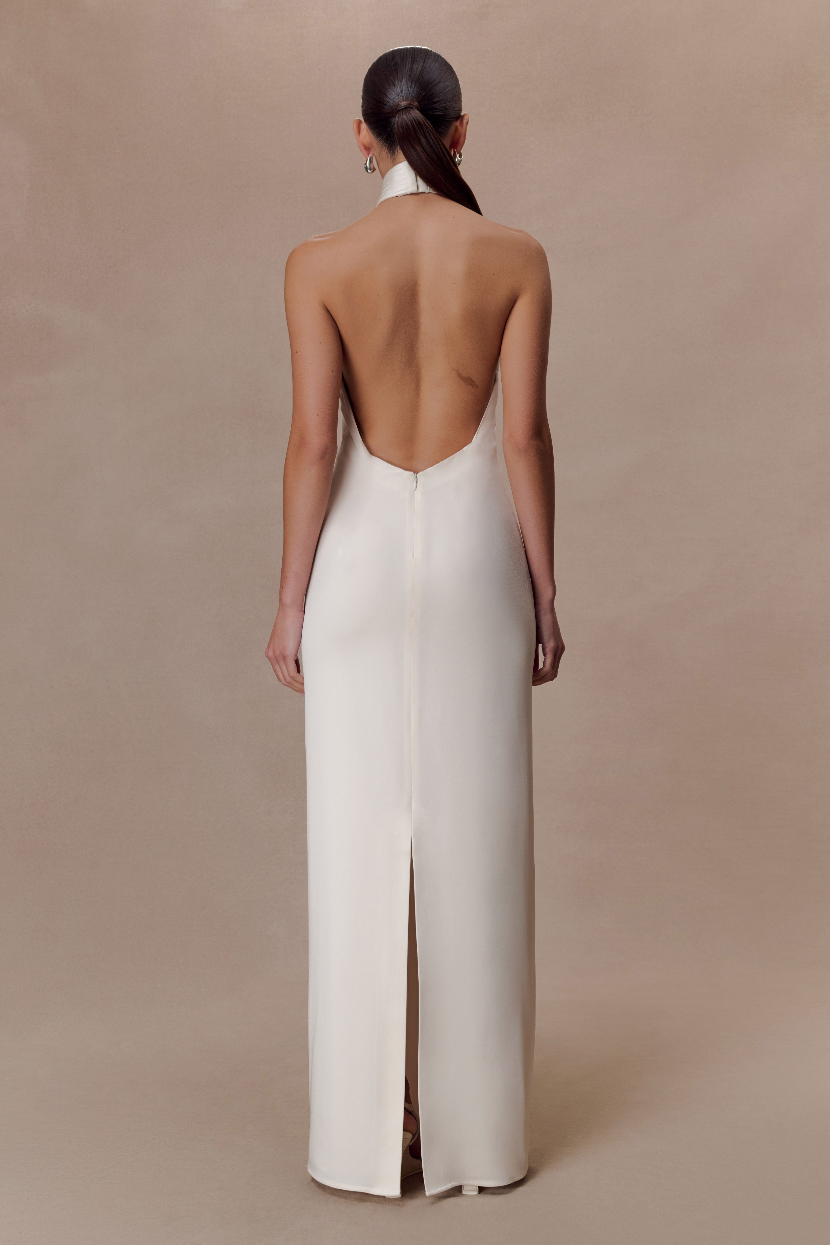 Ivory Halter Maxi Dress With Hardware