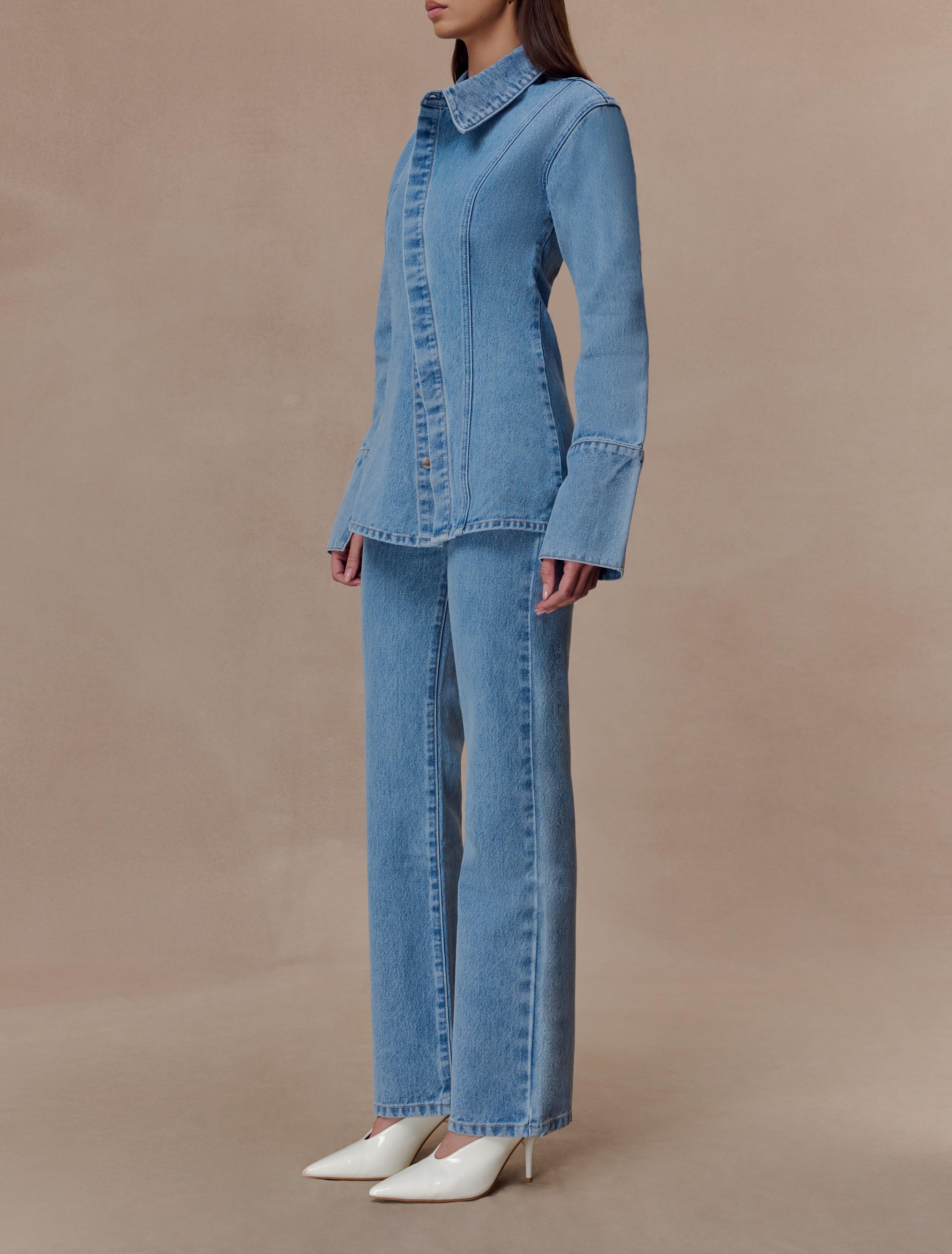 Blue High Waisted Straight Leg Jeans