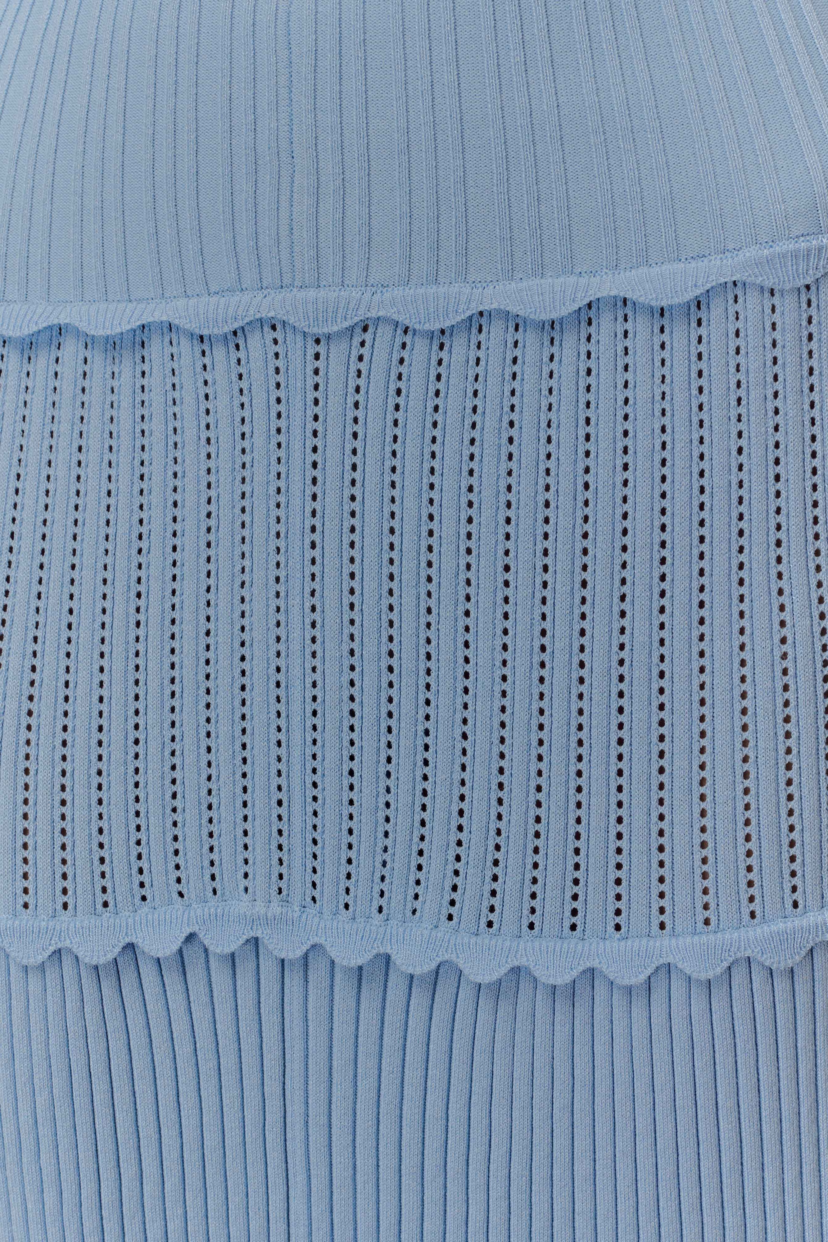 Blue Pointelle Knit Maxi Dress