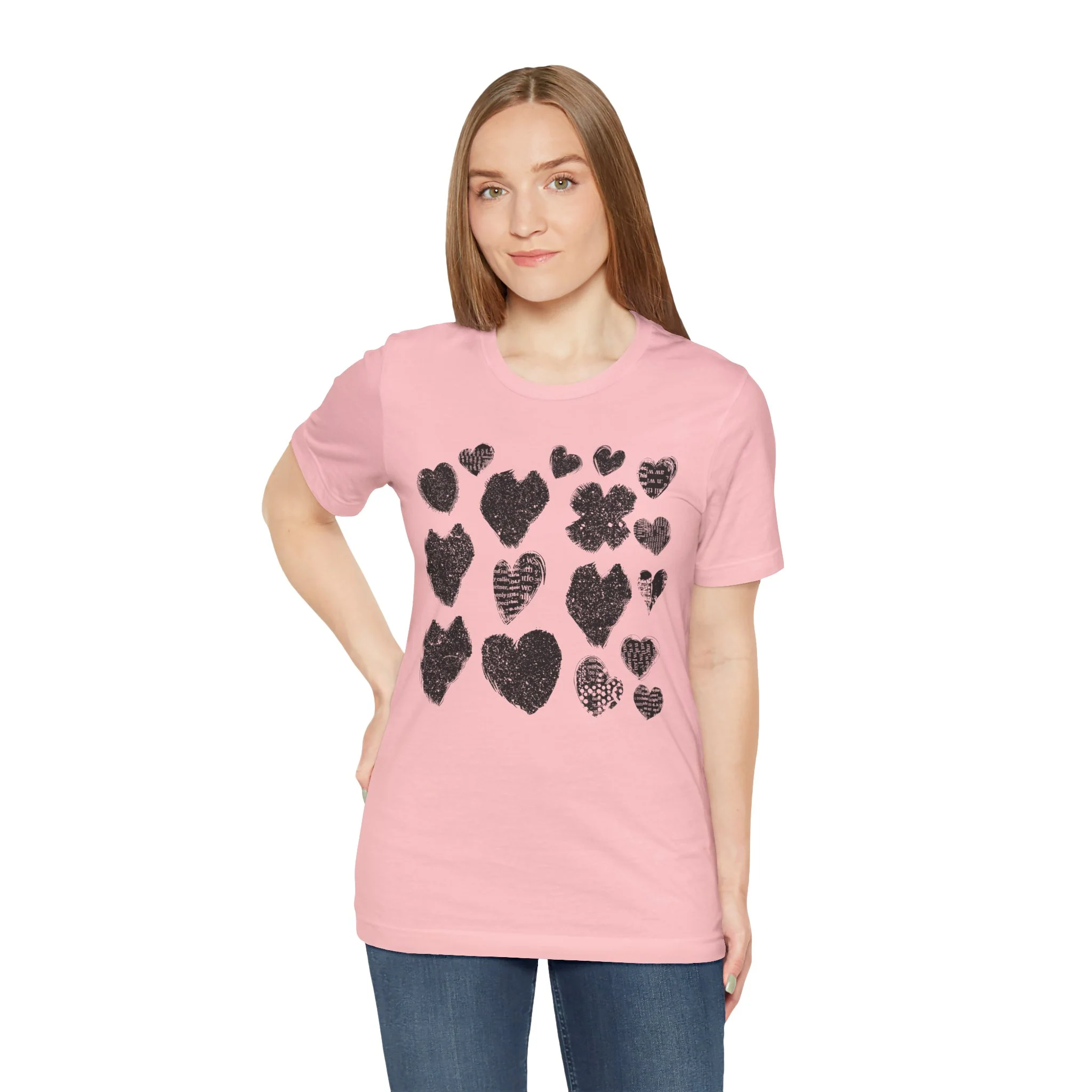 Black Grunge Hearts Unisex Jersey Short Sleeve Tee
