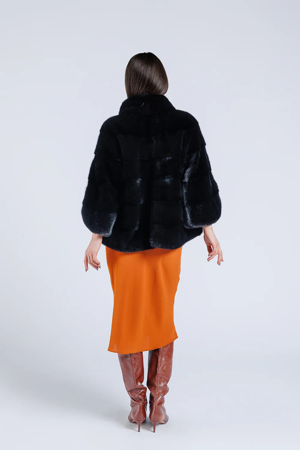 Haină din Blană Naturală de Vizon, Mânecă Clopot, Oversized, Femei, Diamond 228