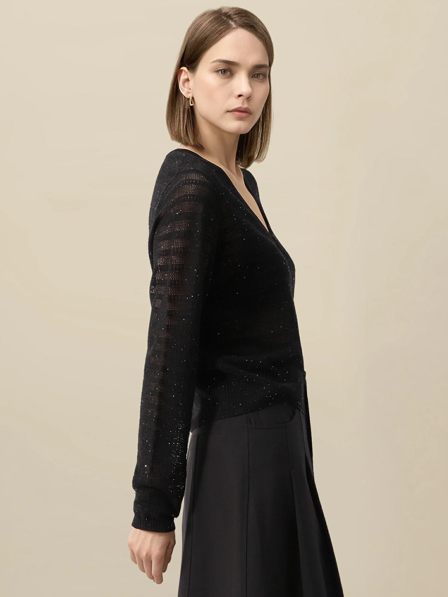 Linen & Lyocell V-Neck Long Sleeve Cardigan