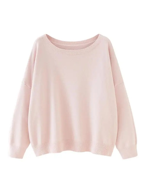 Women's Plain Scoop Neck Sweater, Casual Drop Shoulder Long Sleeve Jumper, Women Fall & Winter Knit Top