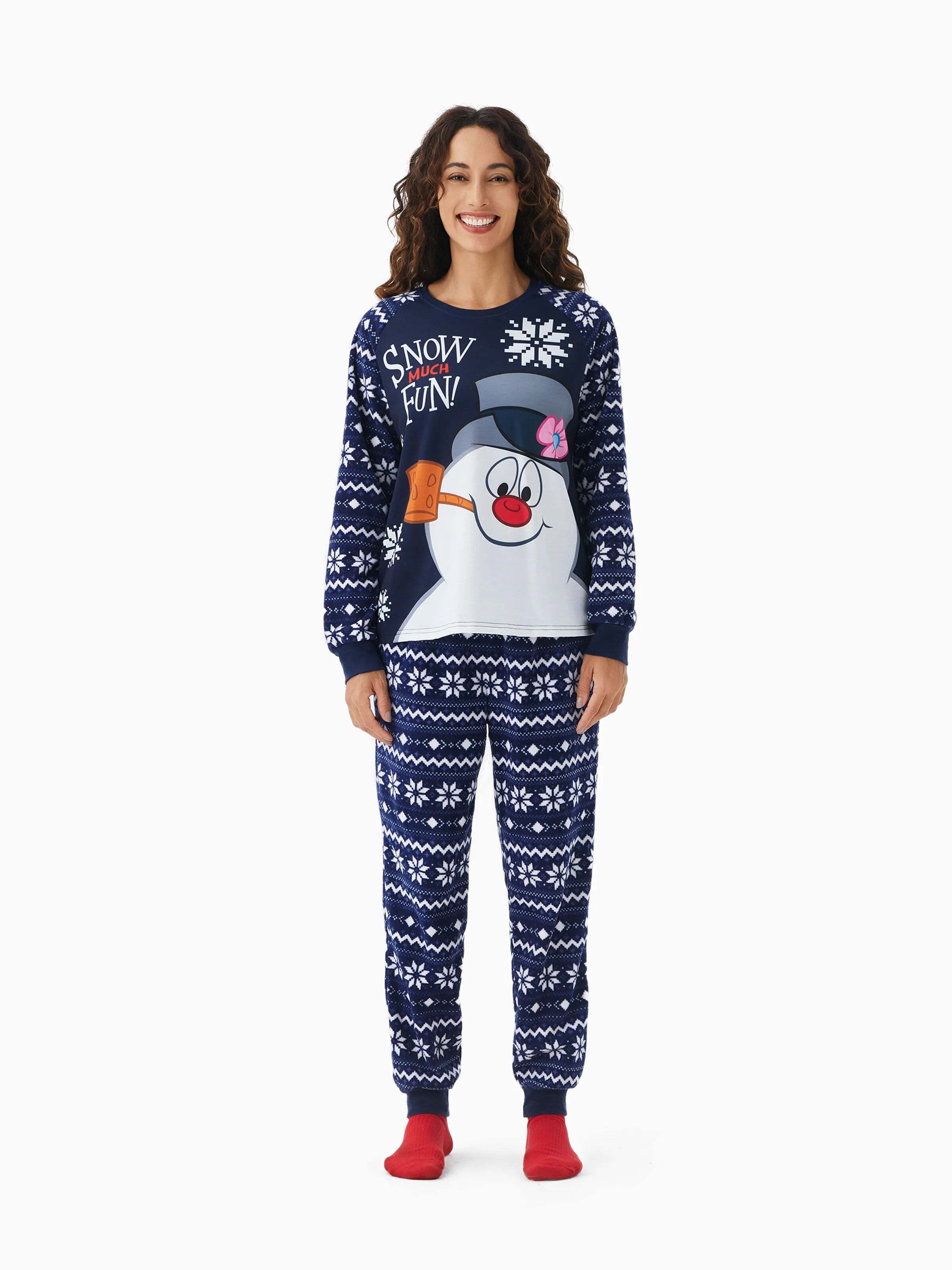 Frosty The Snowman Christmas Fleece with Snowflake Print Pajamas Sets with Christmas Socks