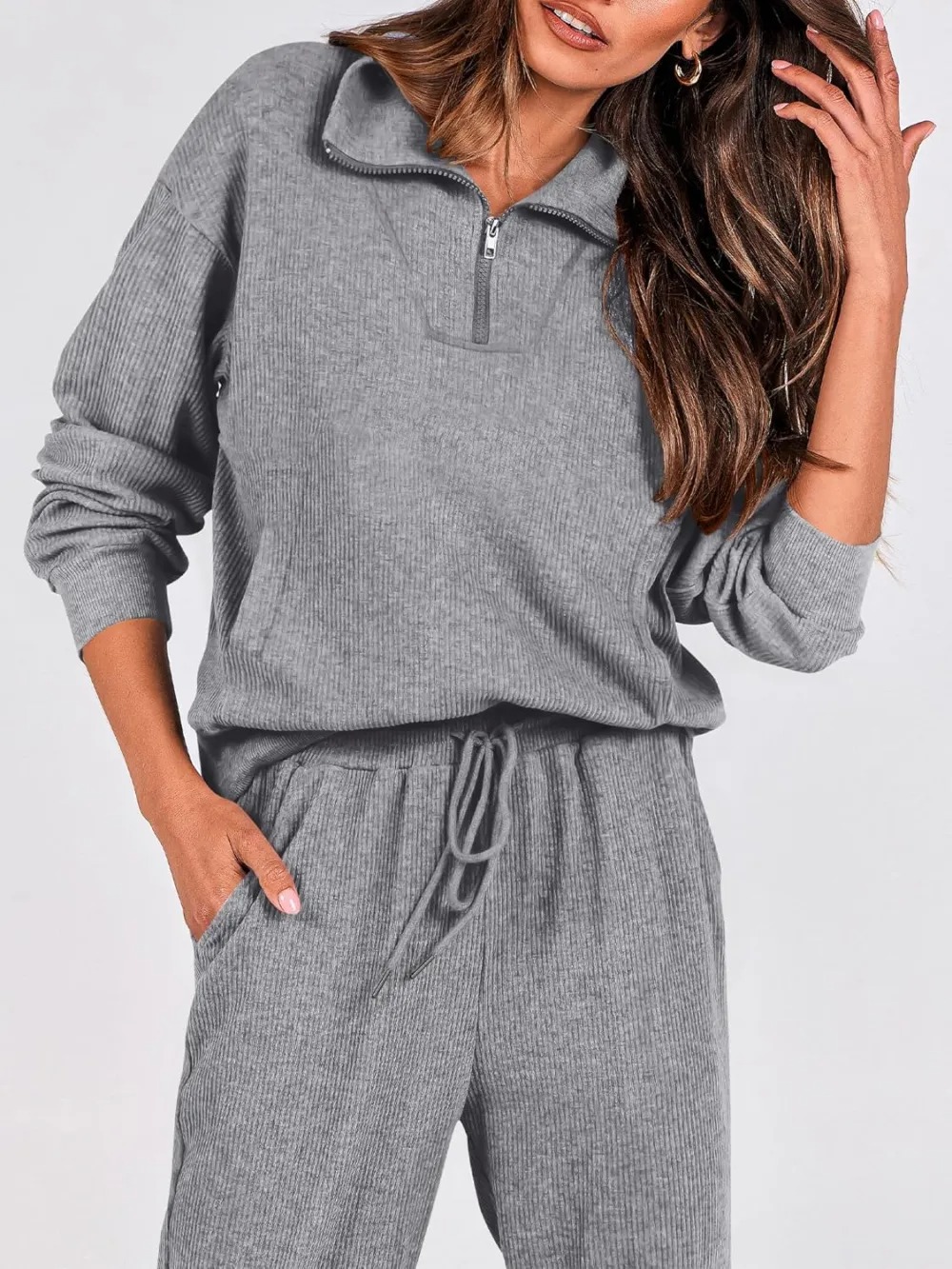 Women's Long Sleeve Half Zip Sweatshirt Sweatpants Lounge Set Sweatsuits with Pockets