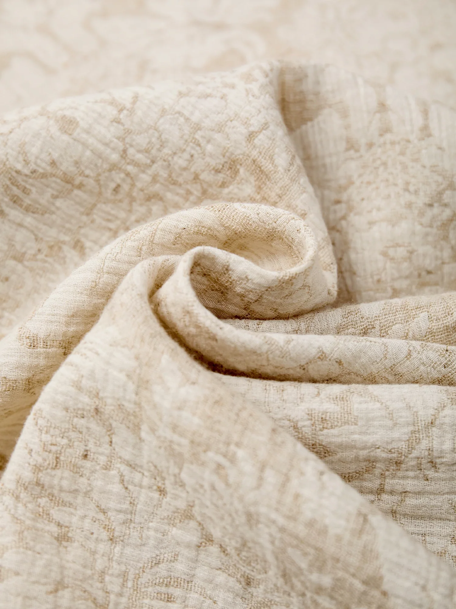 Cotton & Linen Lapel Short Sleeve Jacquard Top