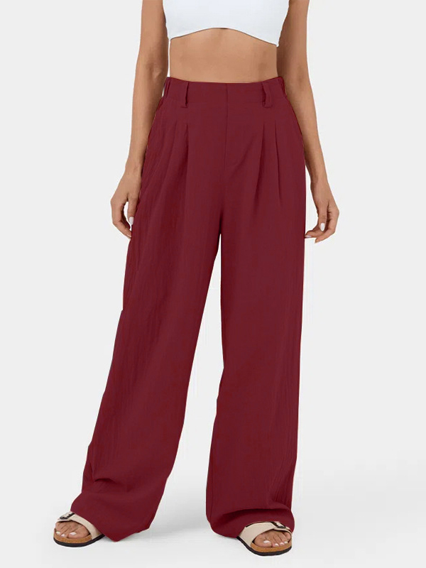 Pleated Solid Color Split-Joint Loose Wide Leg Trousers Pants
