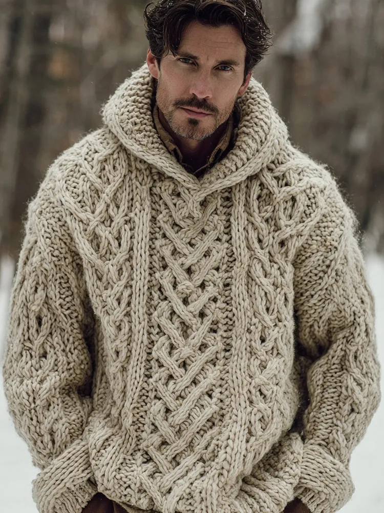Men's Viking Inspired Vintage Celtic Chunky Hooded Sweater