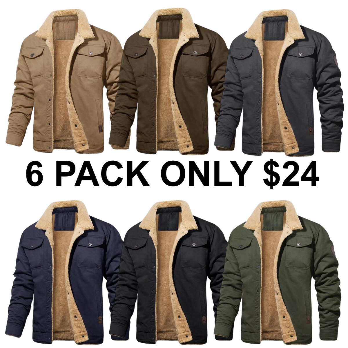 Men's Sherpa Lined Winter Trucker Jacket Warm Multi Pocket Casual Jacket