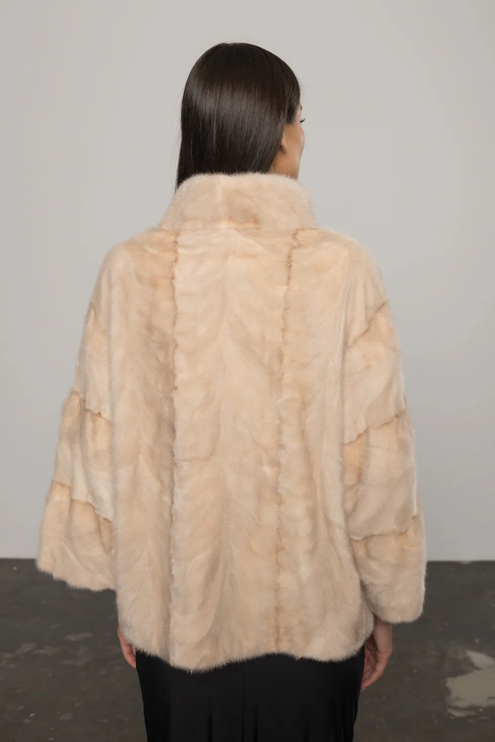 Haină din Blană Naturală de Vizon, Mâneci 3/4, Femei, Pearl 397