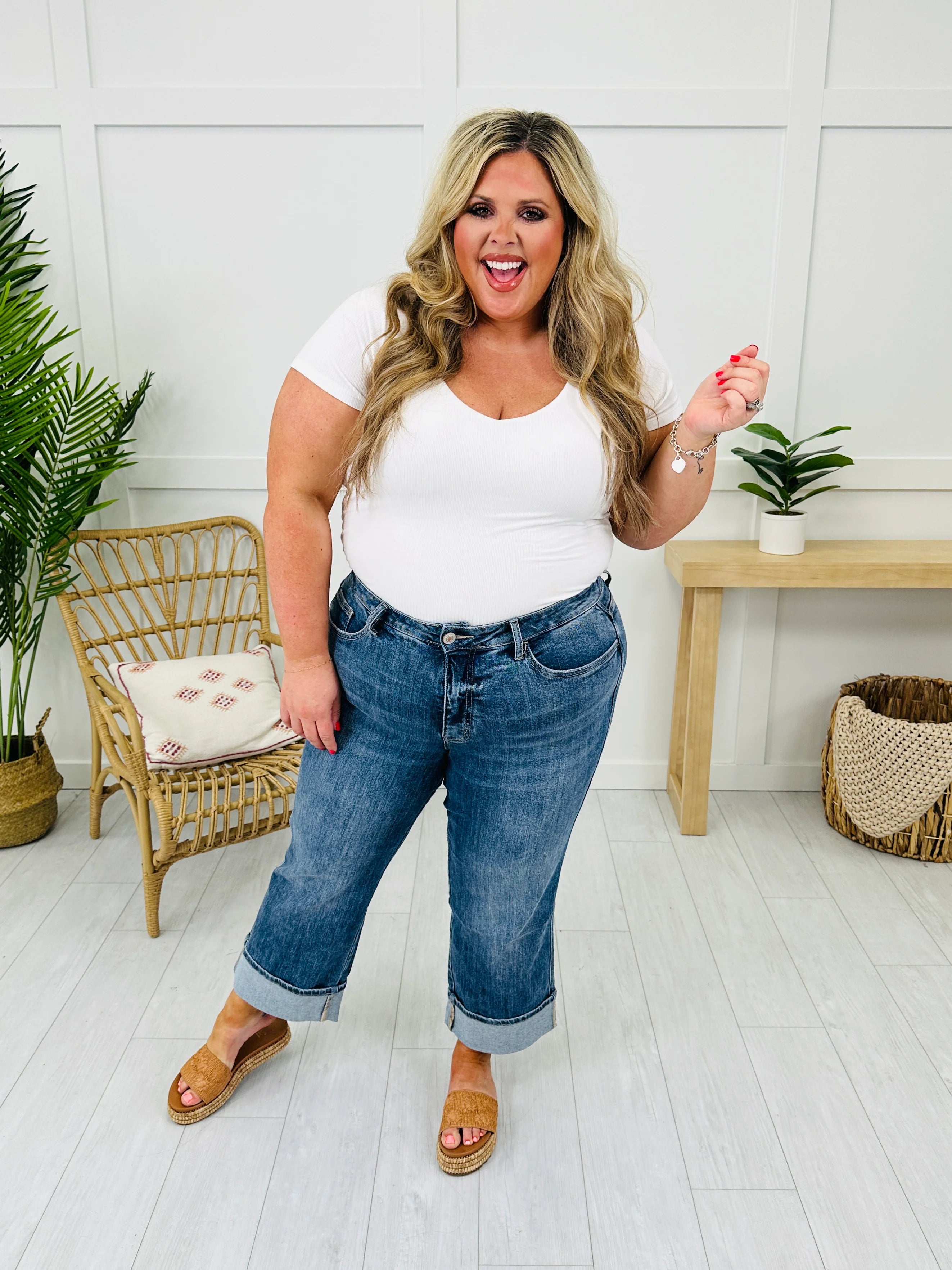 Change Your Tune Tummy Control Cropped Slim Wide Leg Jeans