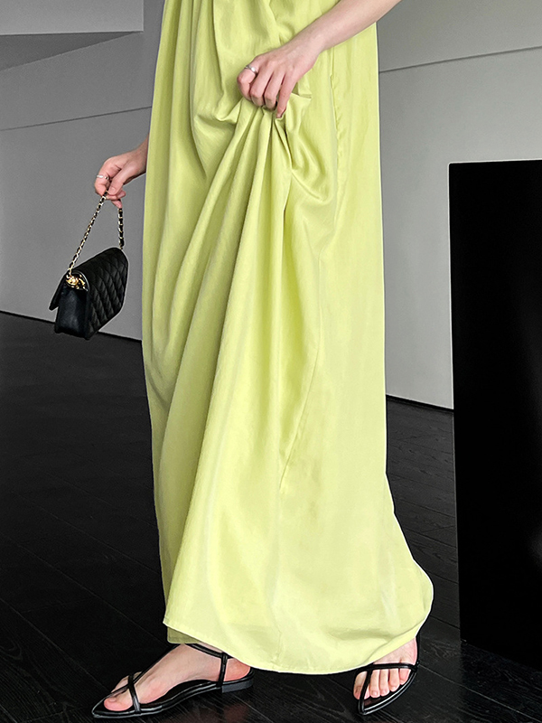 Elasticity Pleated Solid Color Split-Joint Loose Sleeveless Off-The-Shoulder Maxi Dresses