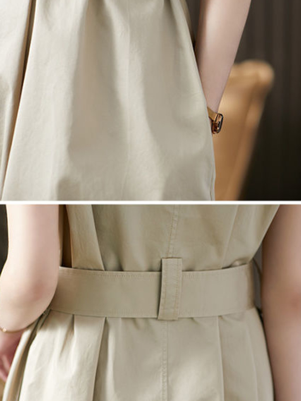 Bandage Solid Color Plus Size Short Sleeves Lapel Midi Dresses