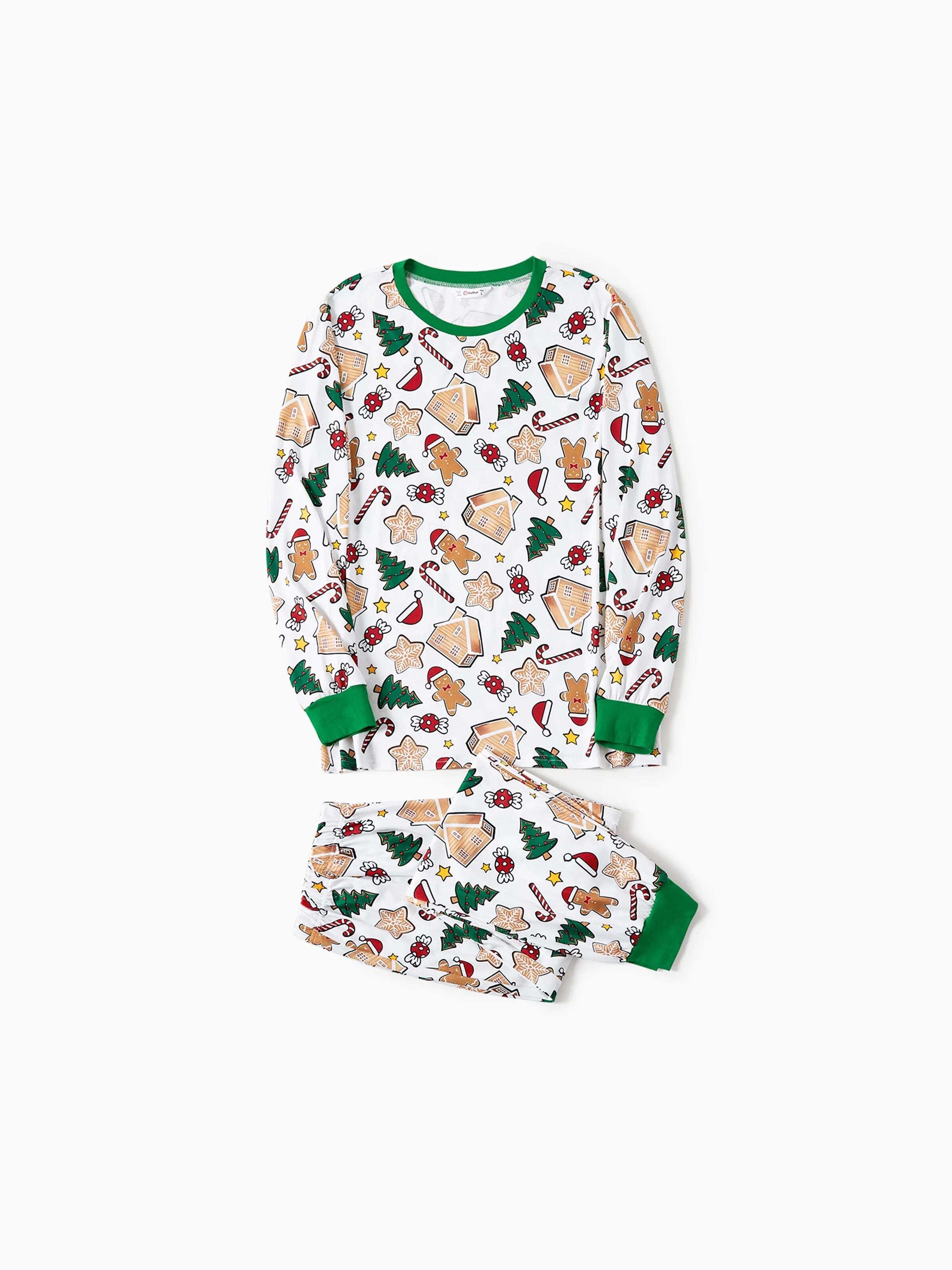 Gingerbread House Pajamas Matching Family Green Christmas PJs Sets with Christmas Socks Multi-color