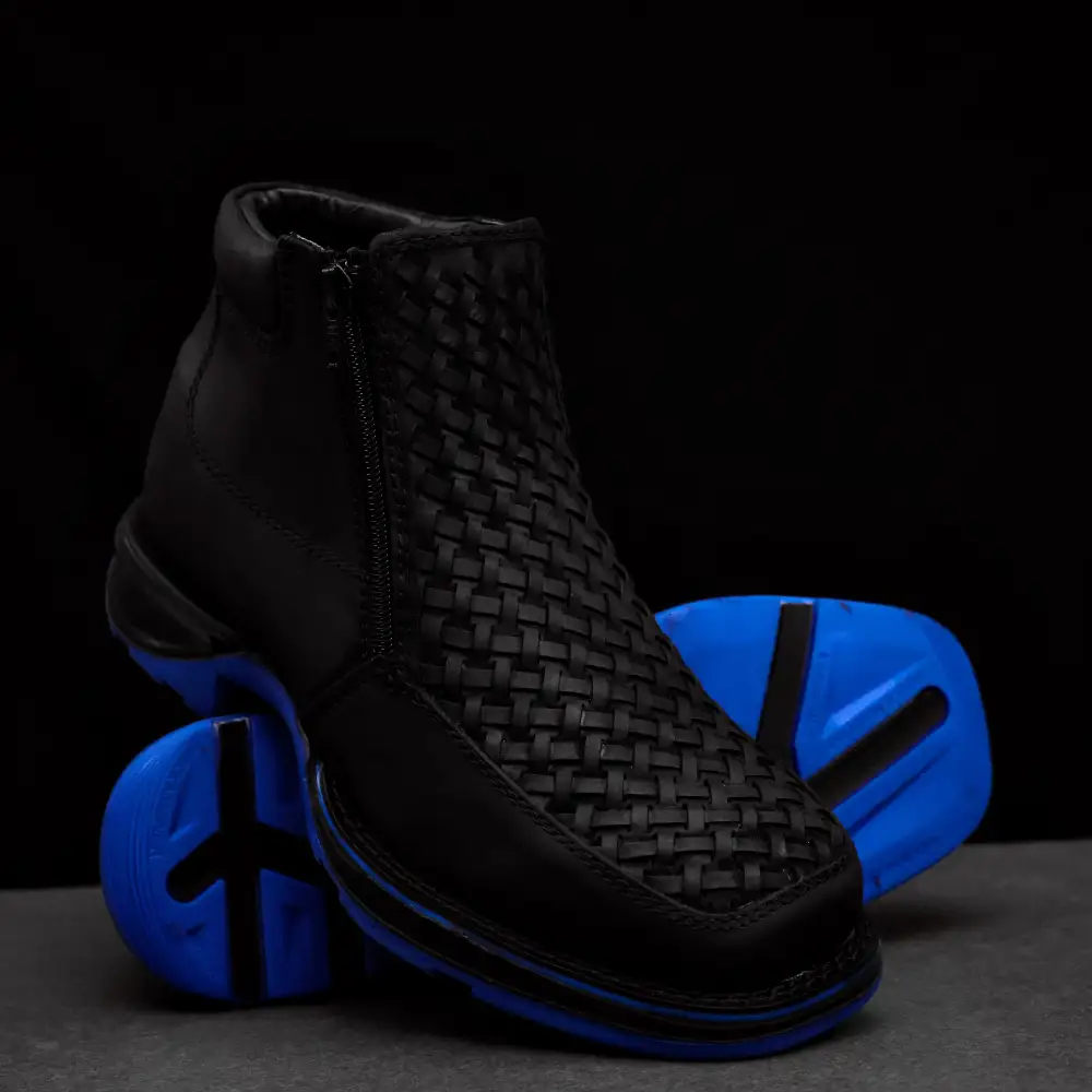 Black Basketweave Leather Botin With 3D Lightweight Soles - Square Toe