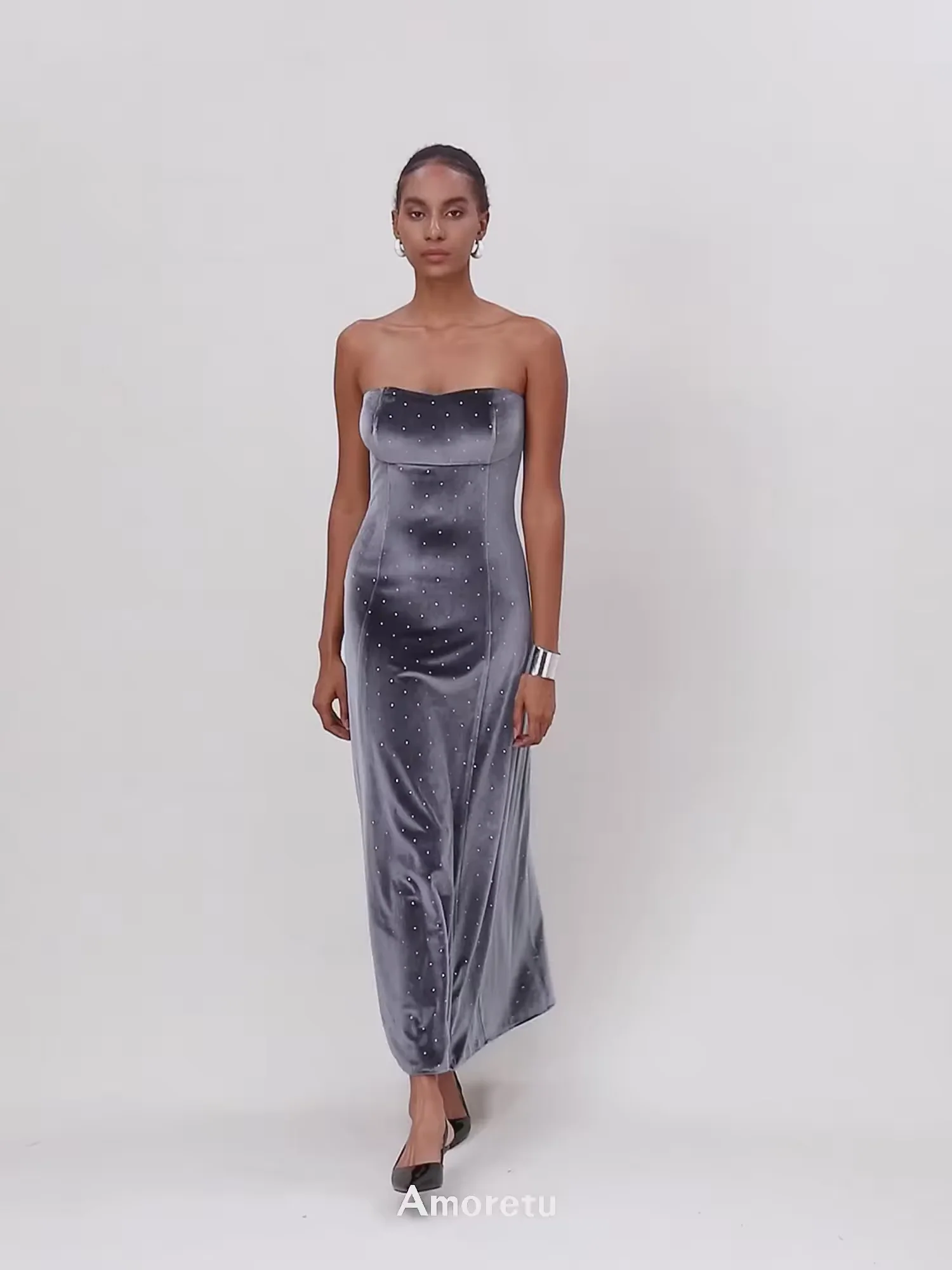 Women's Velvet Rhinestone Tube Dress