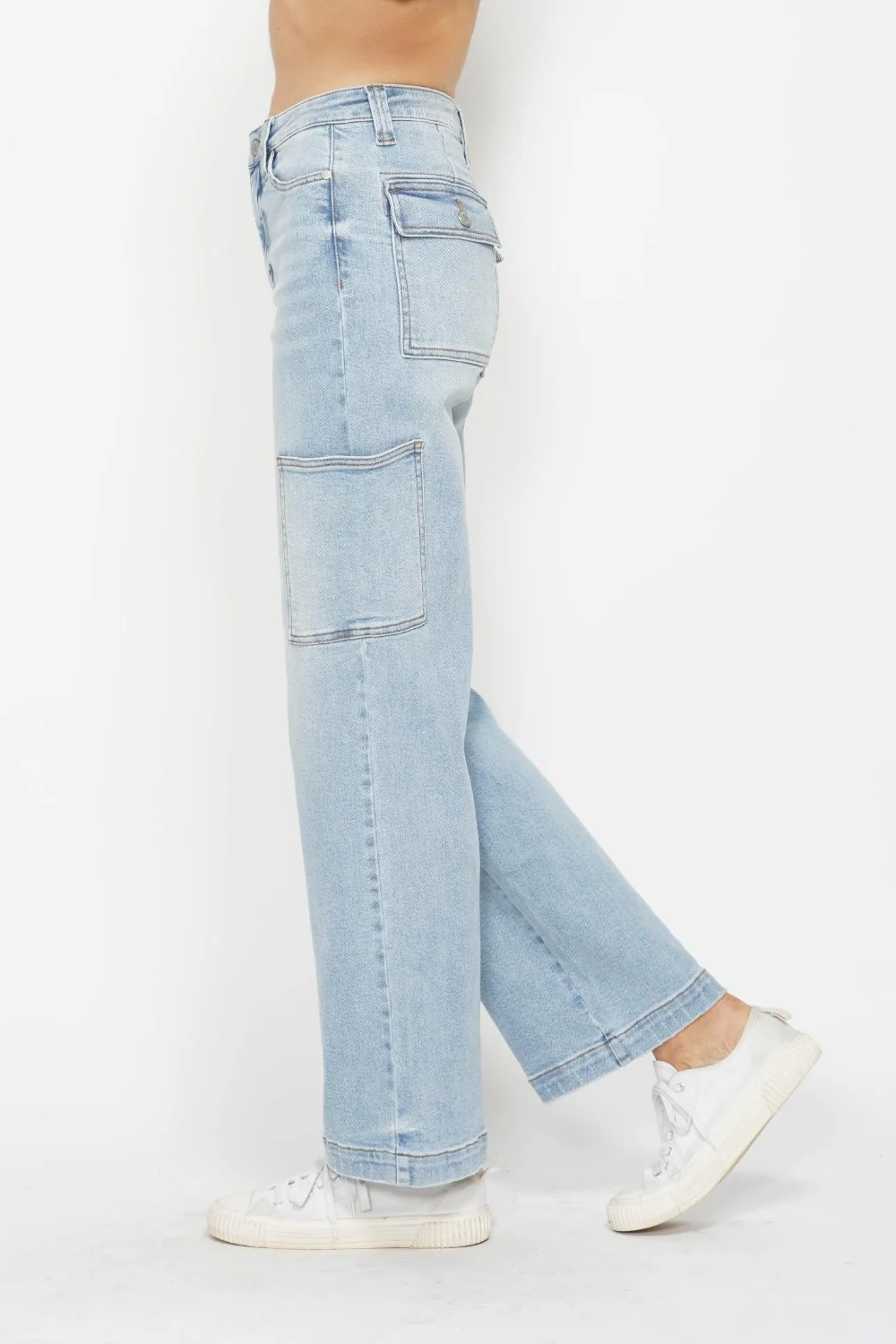Blue Full Size High Waist Straight Cargo Jeans