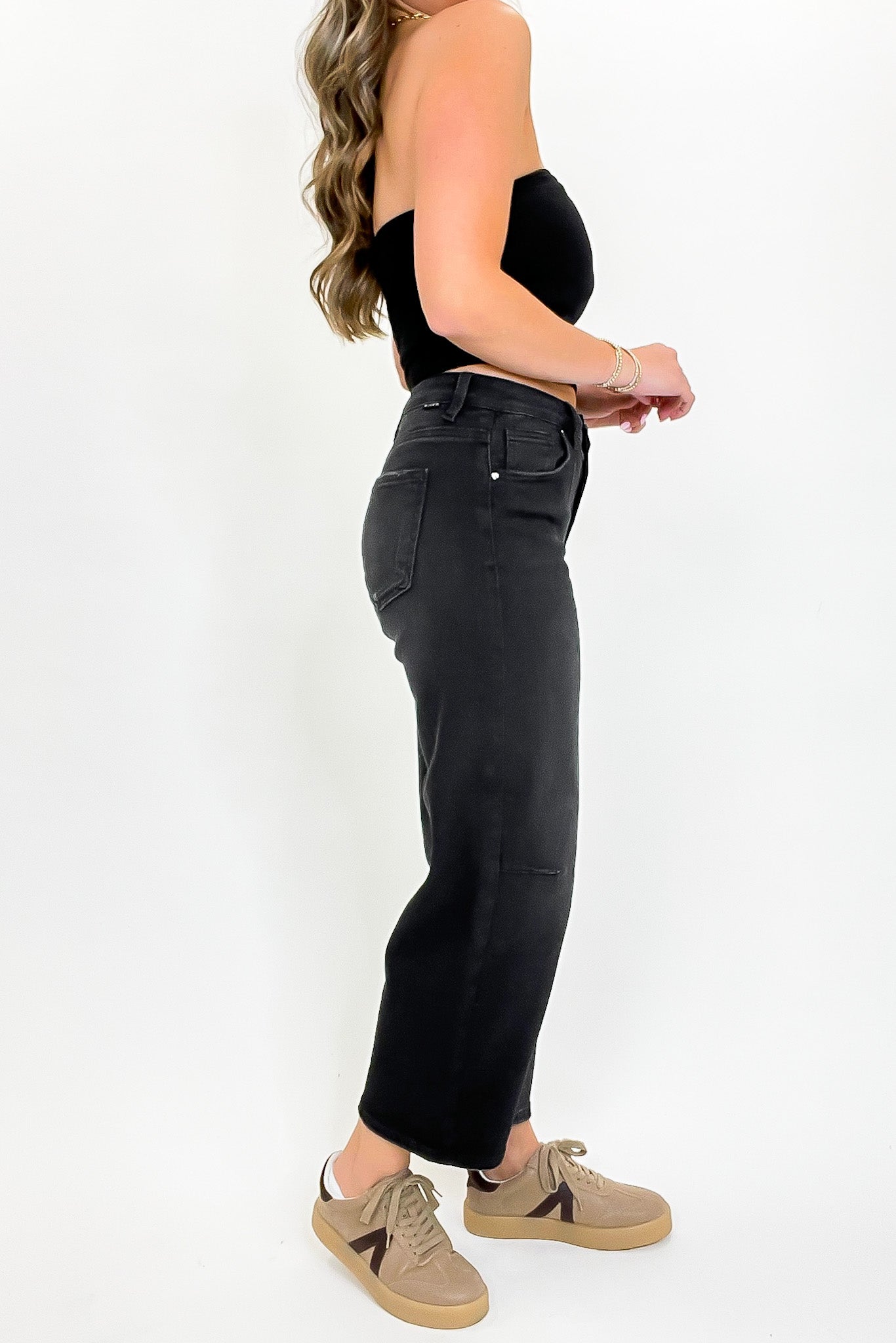 Ridgeway Mid Rise Fit Crop Wide Barrel Leg Jeans
