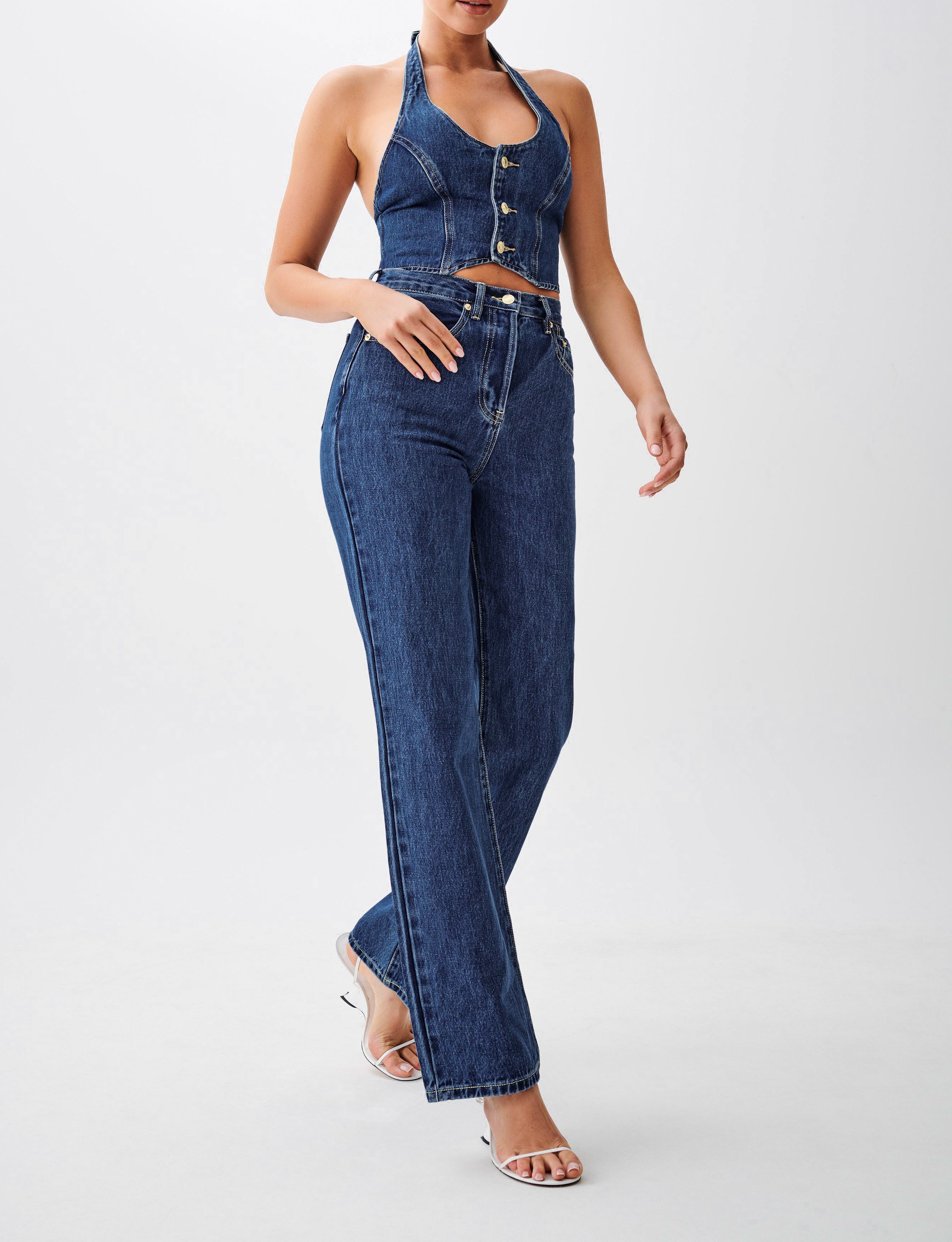 Blue High Waisted Straight Leg Jeans