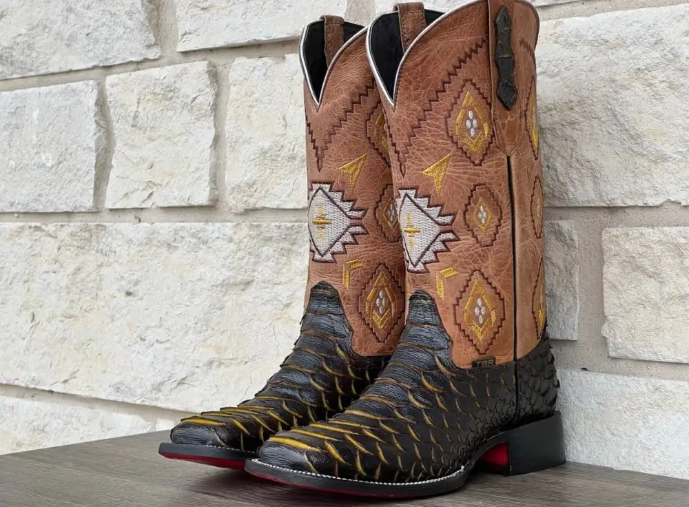 Men’s “Bumblebee” Python  Leather Boots With Tan Shaft