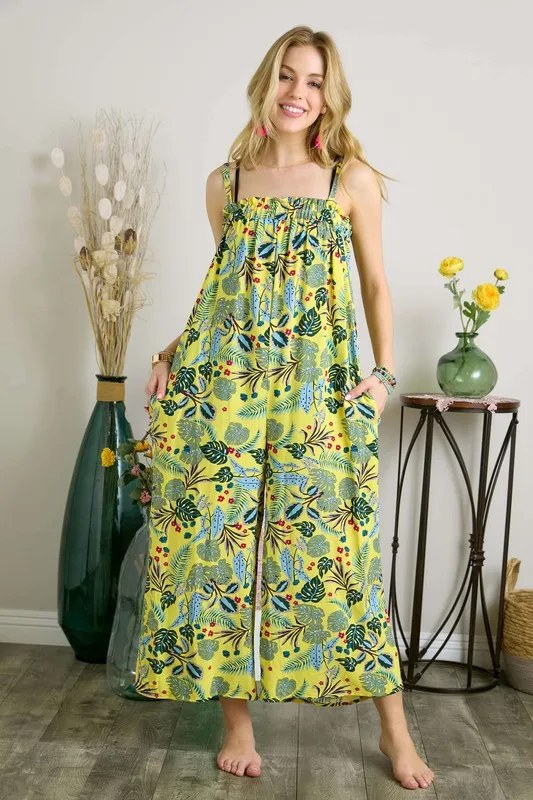 Elastic Detail Tropical Jumpsuit