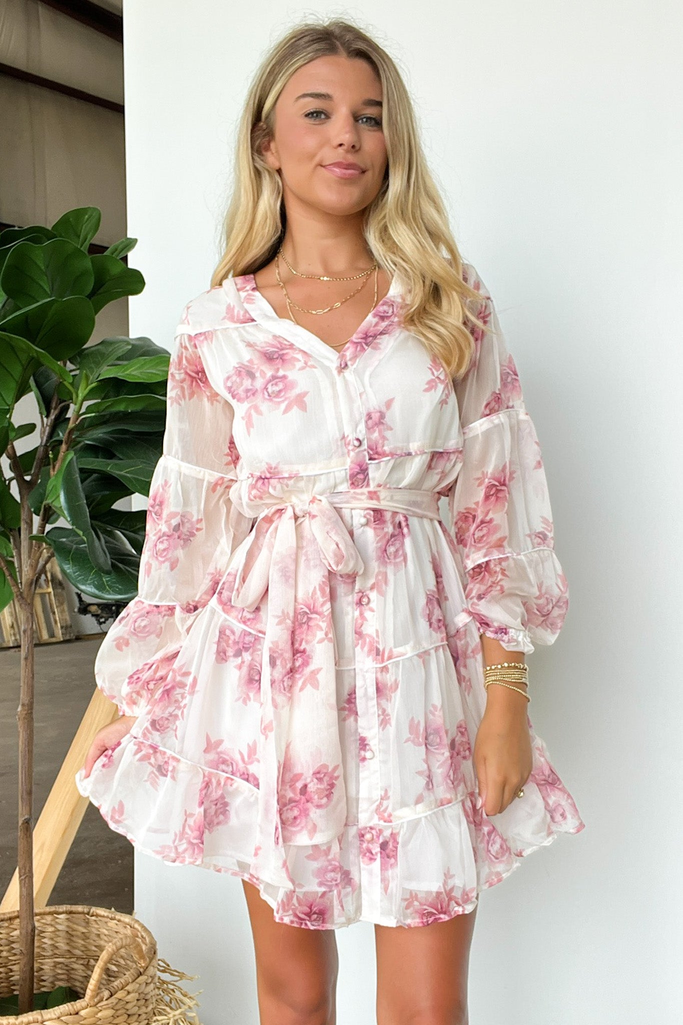Long Sleeve Floral Button Up Dress