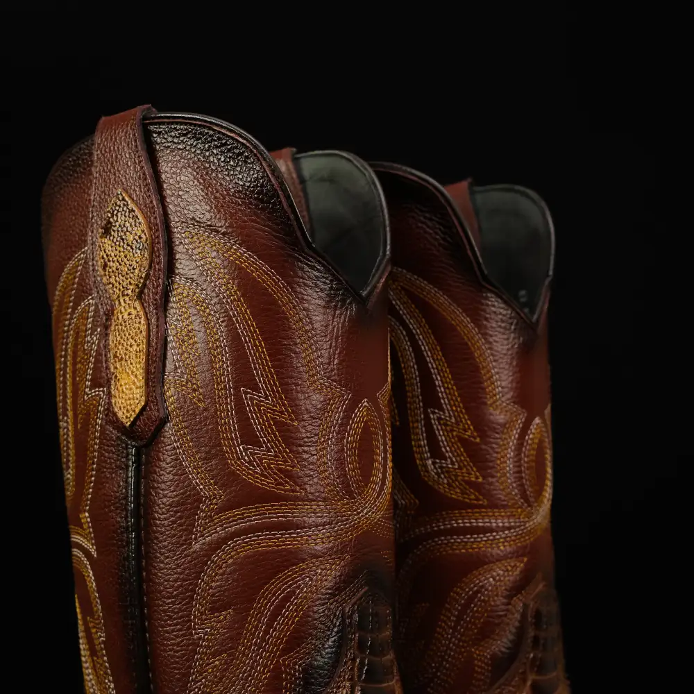 Honey Ostrich Leg Leather Boots - Square Toe