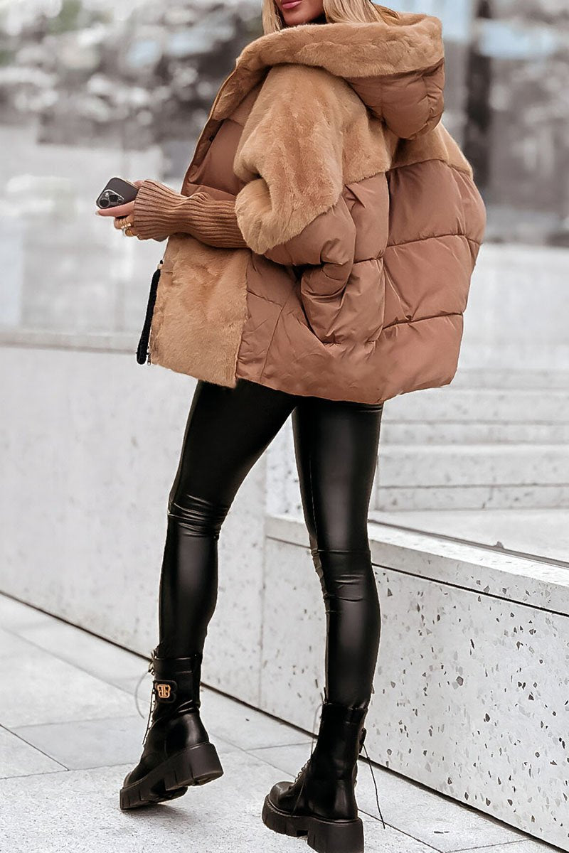 Women's Fashionable Patchwork Color Hooded Thermal Jacket