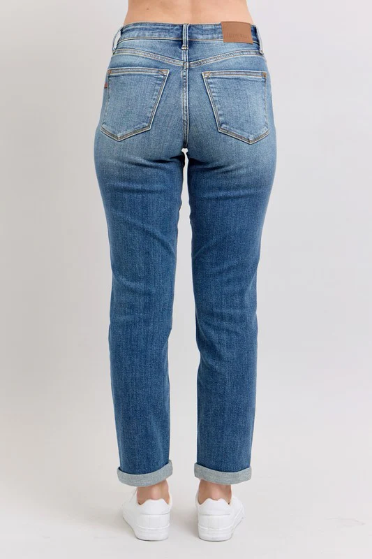 Blue Full Size Mid Rise Skinny Cuff Jeans with Pockets Plus Size