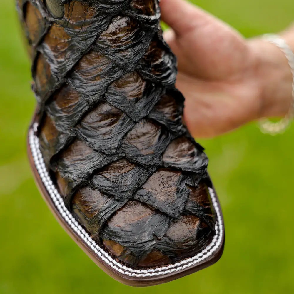 Brown Jumbo Pirarucu Leather Boots - Square Toe