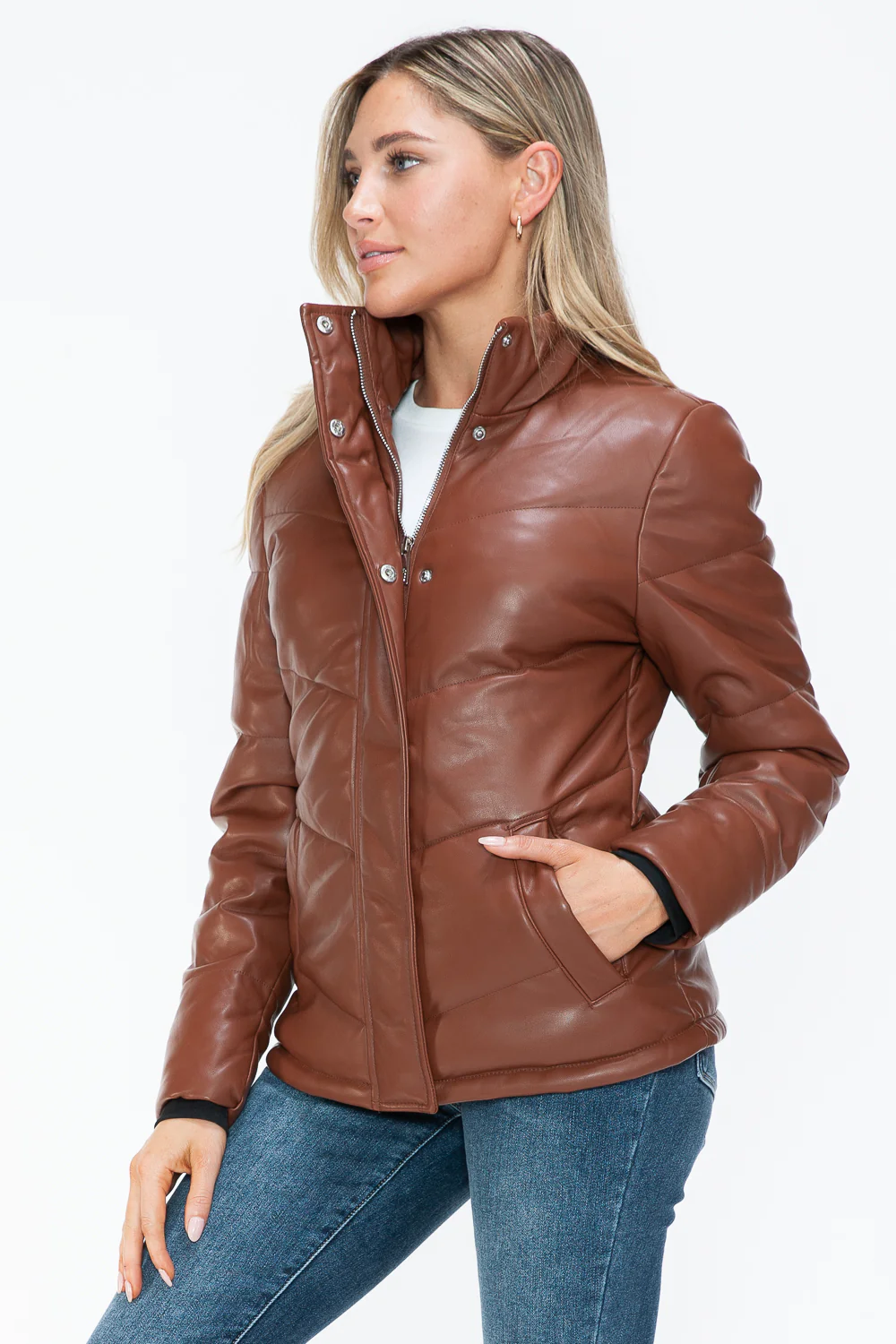 Pocketed Zip Up Turtleneck Puffer Jacket