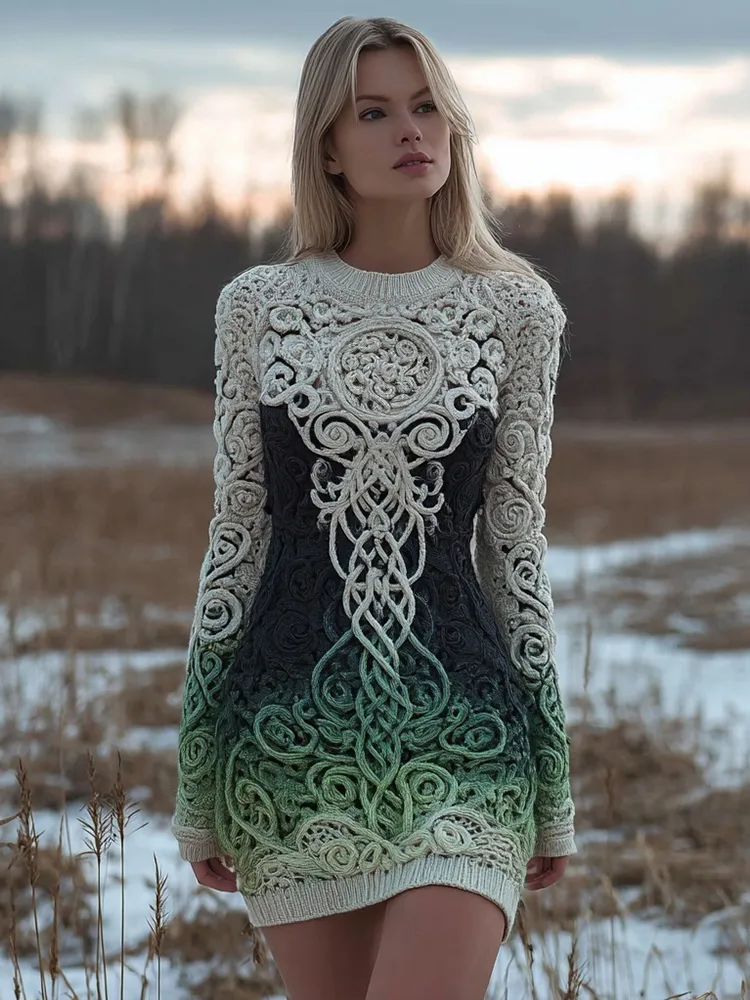 Viking Tree Of Life Vintage Gradient Mini Sweater Dress