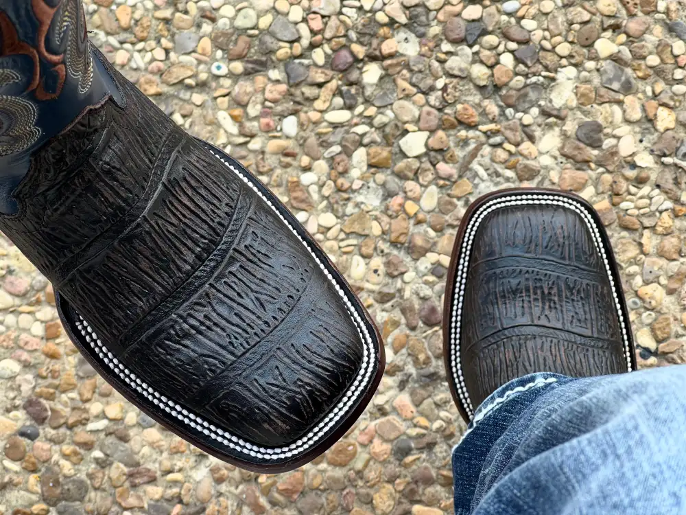 Men’s Brown Giant Gator Belly Leather Boots With Blue Shaft