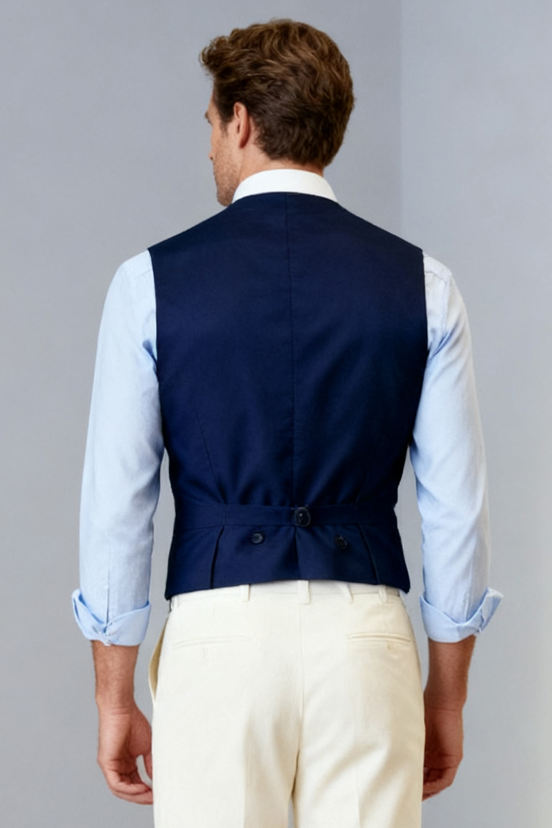 Men's Navy Blue British Retro Double-breasted Suit Vest