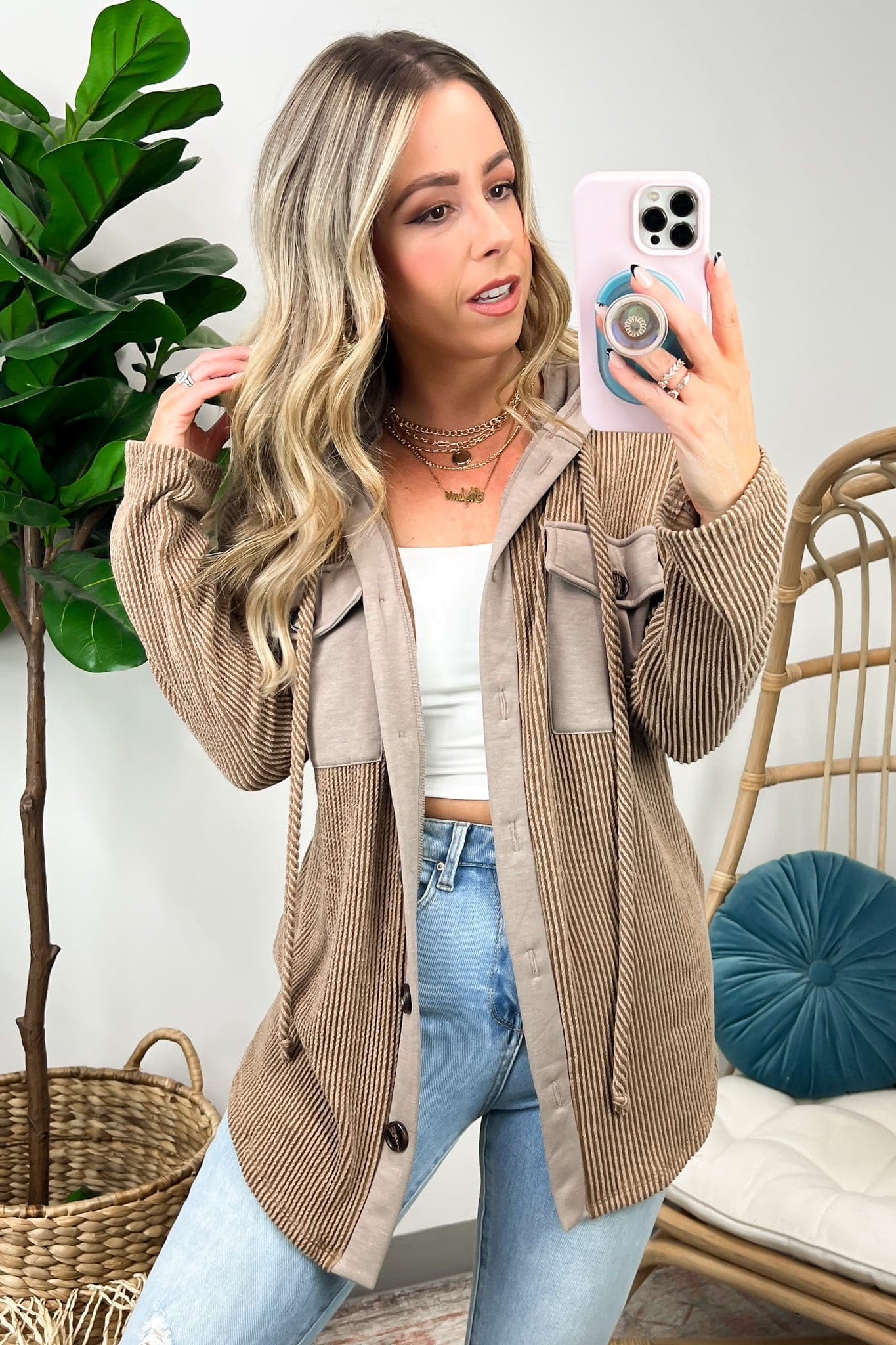 Saturday Satisfaction Ribbed Hooded Shacket