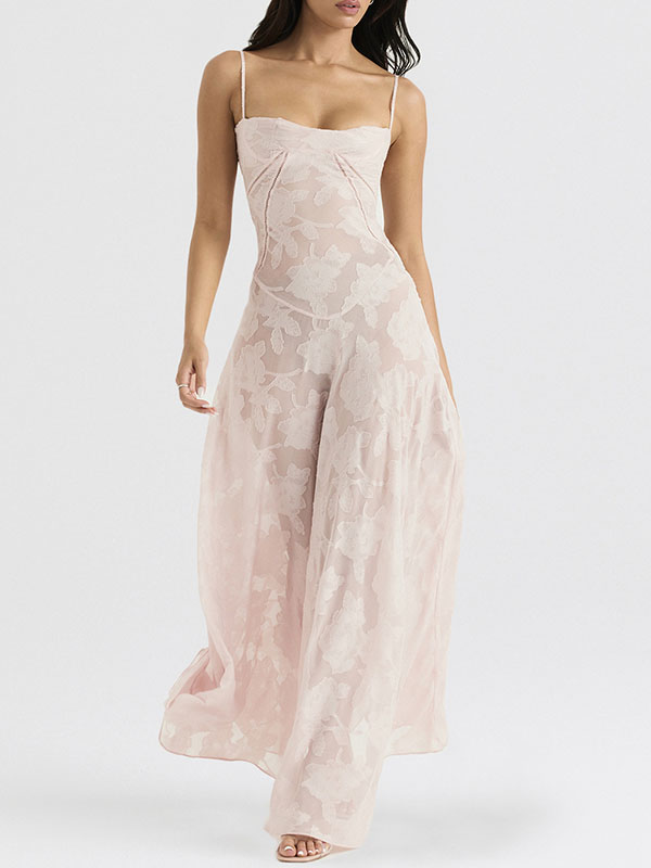 Flower Printed Sleeveless Spaghetti Neck Vacation Maxi Dresses