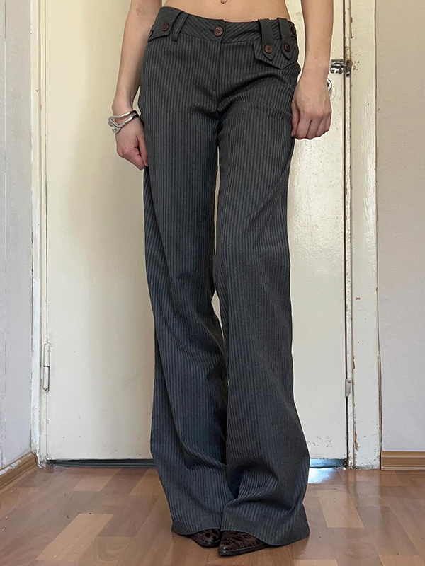 Striped Flared Straight Pants In Dark Gray
