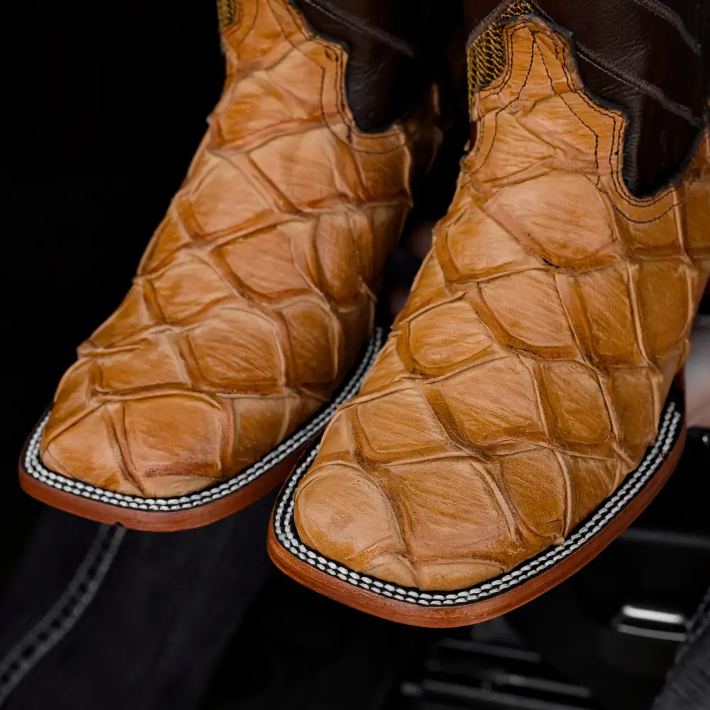 Honey Pirarucu Leather Boots - Square Toe