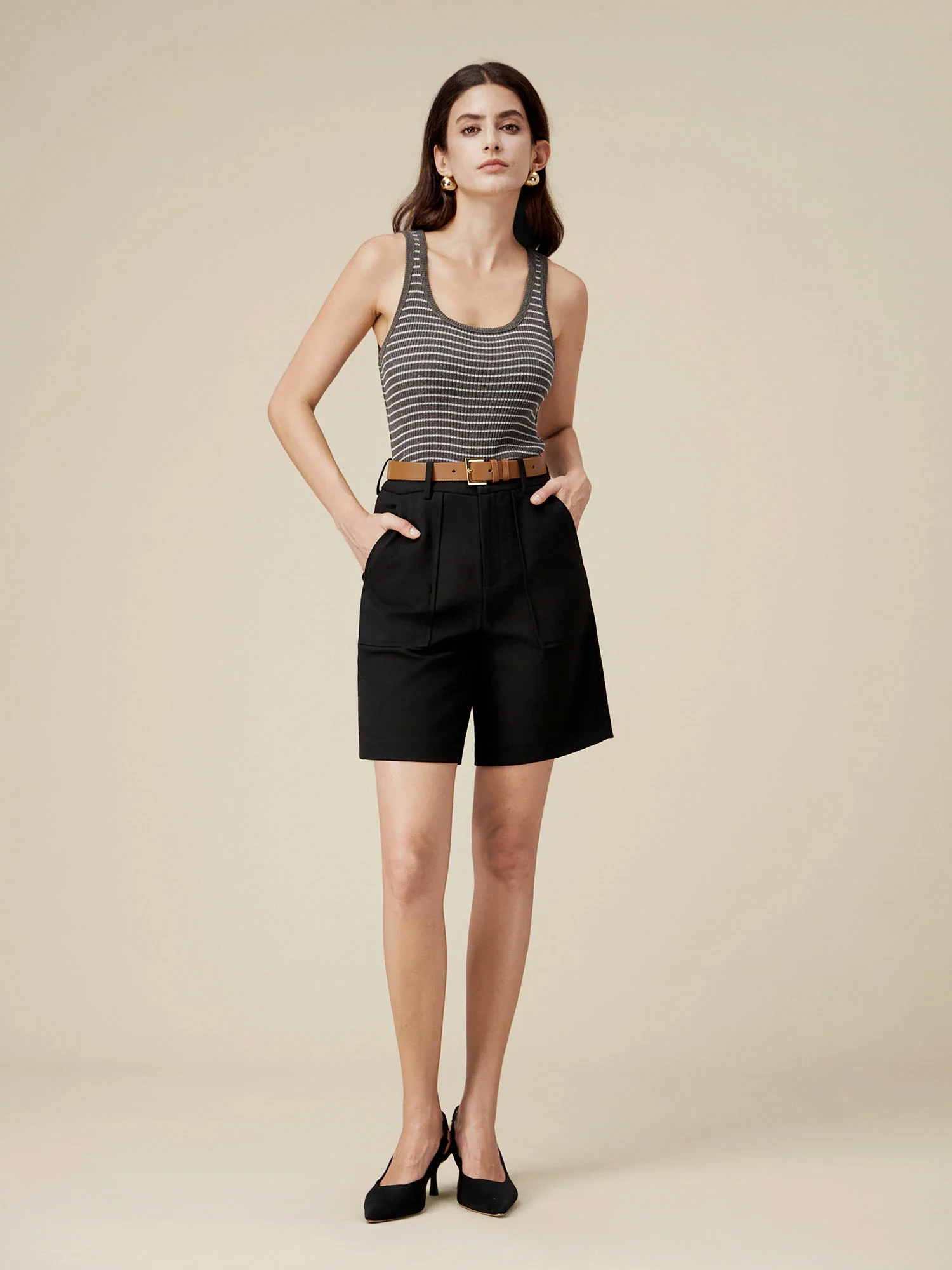 Lyocell  & Linen Striped Slim Fit Tank Top