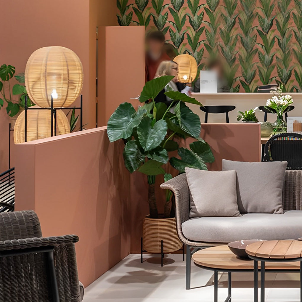 Rattan Lantern Shaped Nordic LED Table Lamps Floor Lamp Desk Light